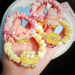 🍒🍒Cherrykoko Dây Cột Tóc SpongeBob Cao Su Co Giãn Hình Bọt Biển Dễ Thương
