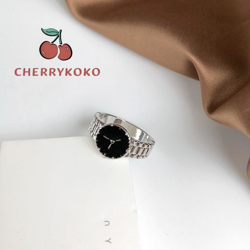 🍒🍒CHERRYKOKO Nhẫn Mạ Bạc Hình Đồng Hồ Độc Đáo