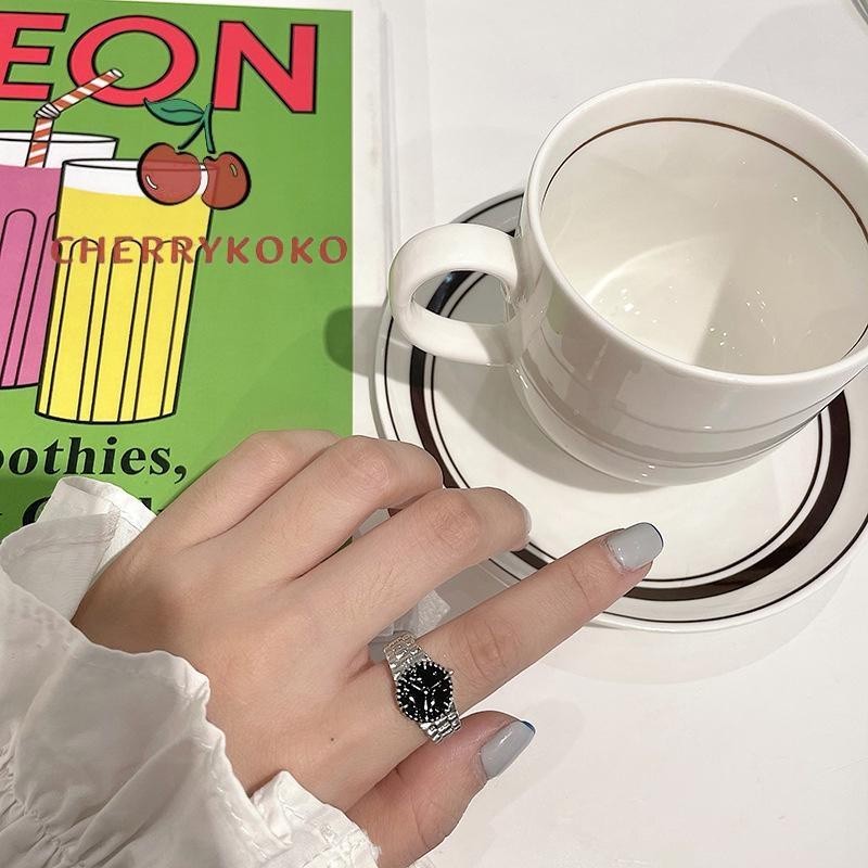 🍒🍒CHERRYKOKO Nhẫn Mạ Bạc Hình Đồng Hồ Độc Đáo