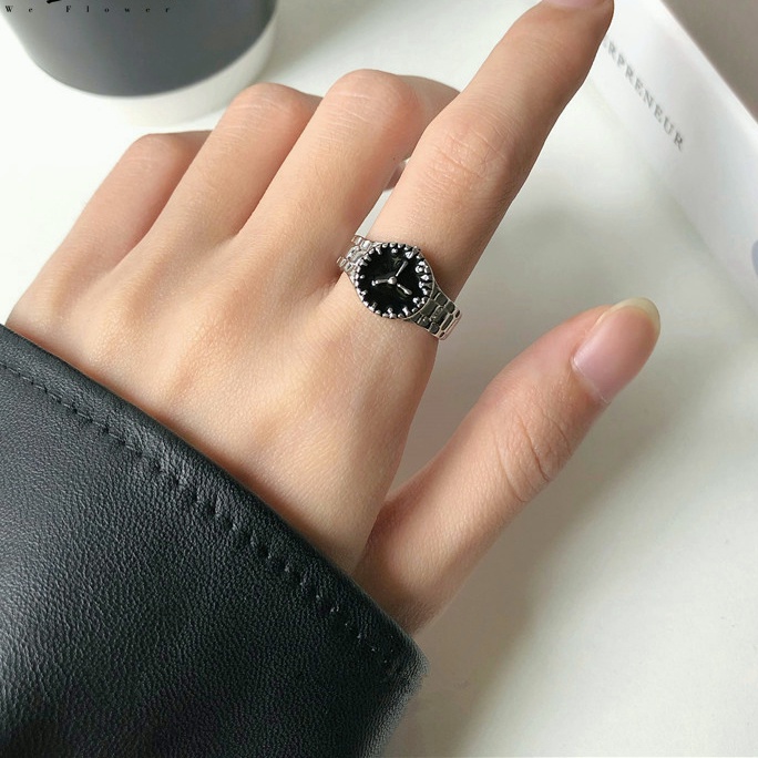 🍒🍒CHERRYKOKO Nhẫn Mạ Bạc Hình Đồng Hồ Độc Đáo
