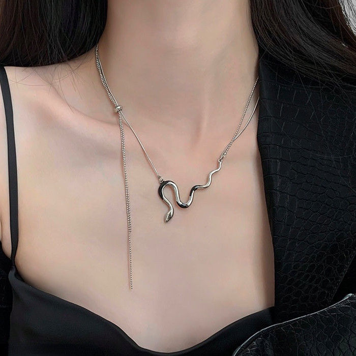 🍒🍒Cherrykoko Vòng cổ Hai Lớp Hình Rắn Đính Kim Cương Thời Trang Dành Cho Nữ