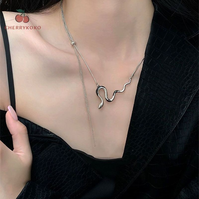 🍒🍒Cherrykoko Vòng cổ Hai Lớp Hình Rắn Đính Kim Cương Thời Trang Dành Cho Nữ