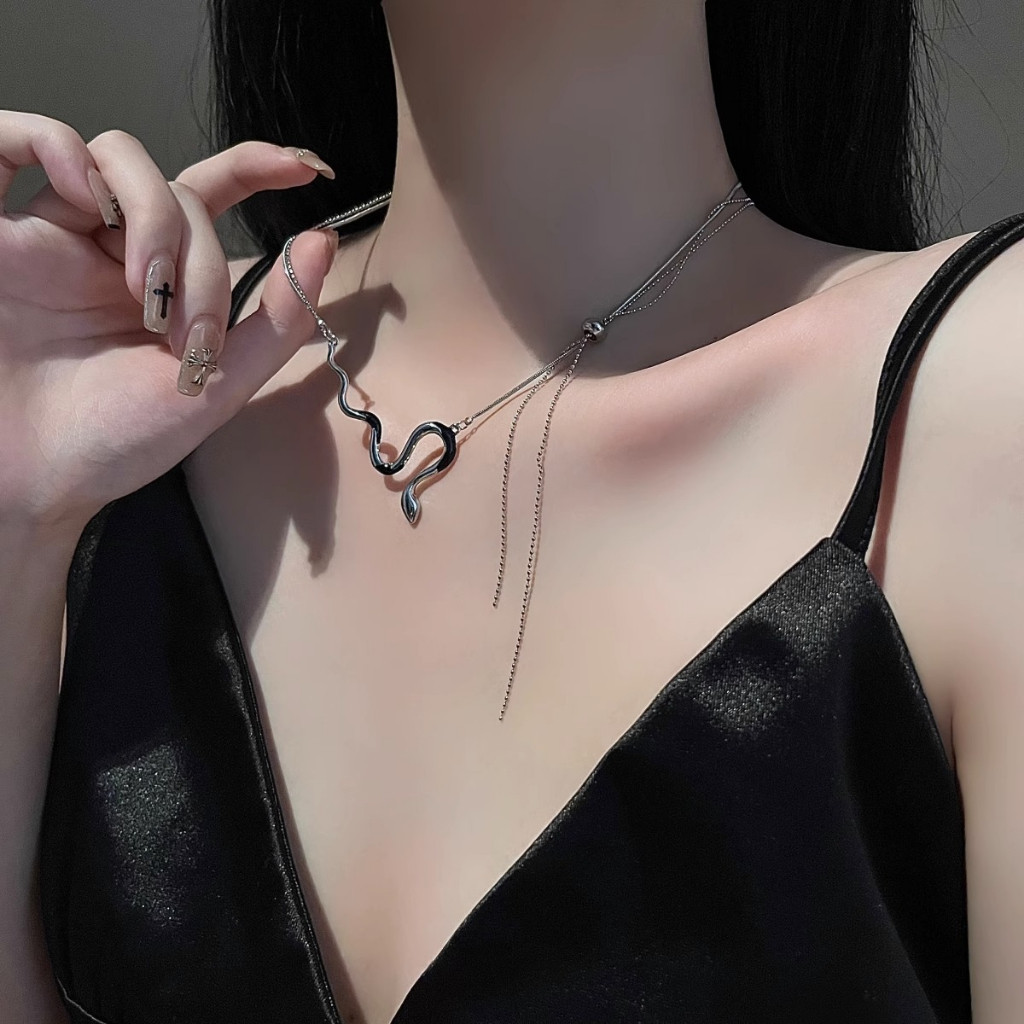 🍒🍒Cherrykoko Vòng cổ Hai Lớp Hình Rắn Đính Kim Cương Thời Trang Dành Cho Nữ