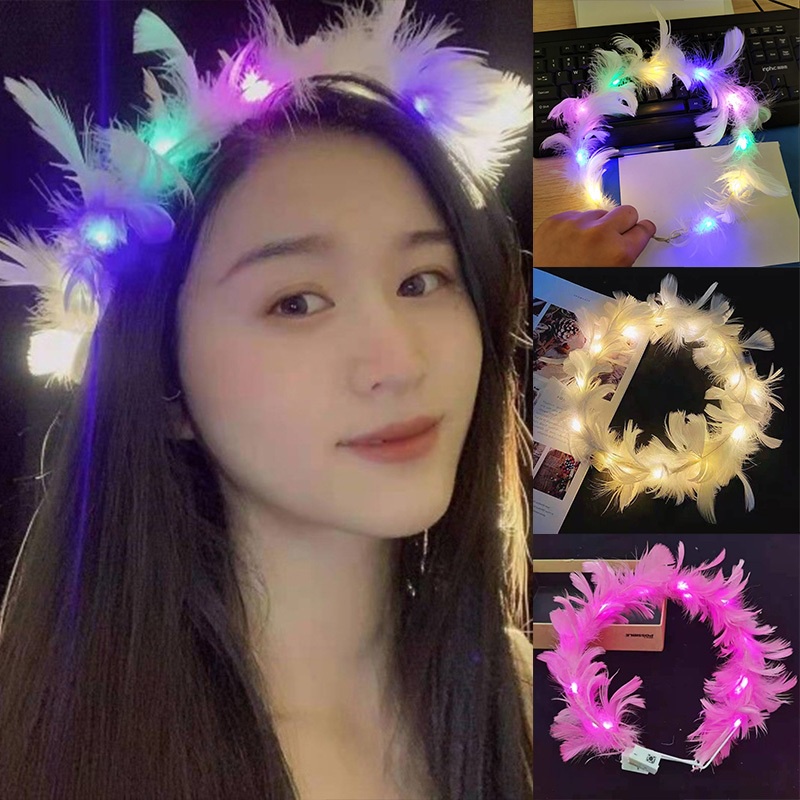 🍓Raspberry🍓 Vòng Hoa Đội Đầu Có Đèn LED Phát Sáng
