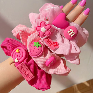 🍓Raspberry🍓 Dây buộc tóc gấu dâu Lotso đính charm dễ thương cho nữ - Dây cột tóc Scrunchies gấu dâu Losto xinh xắn