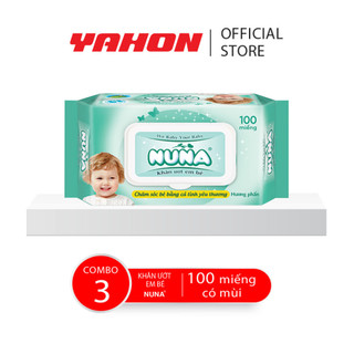 Chính hãng combo 3 bao khăn ướt em bé nuna hương phấn, 100 miếng/bao flashsale99k