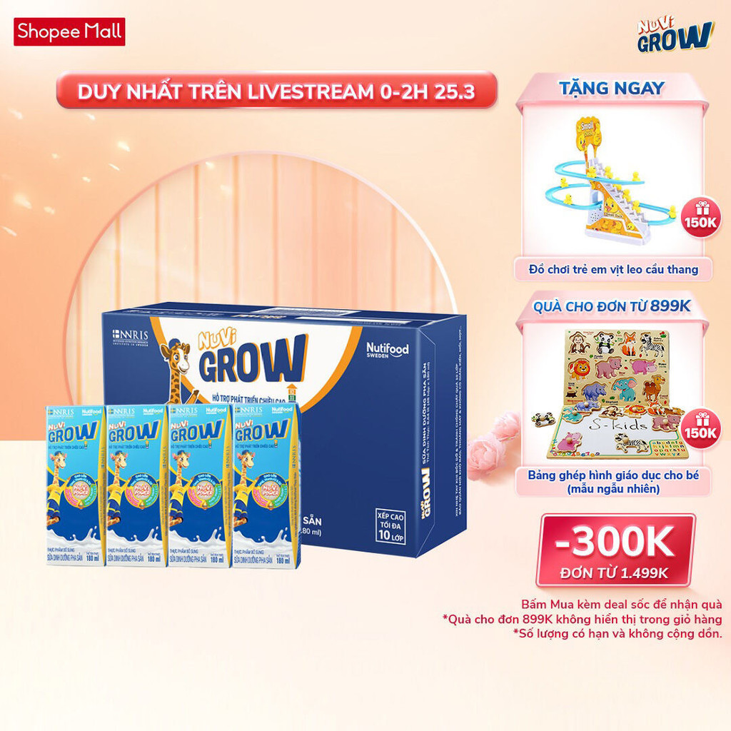 Sữa Bột Pha Sẵn Nuvi Grow phát triển chiều cao hộp 180ml