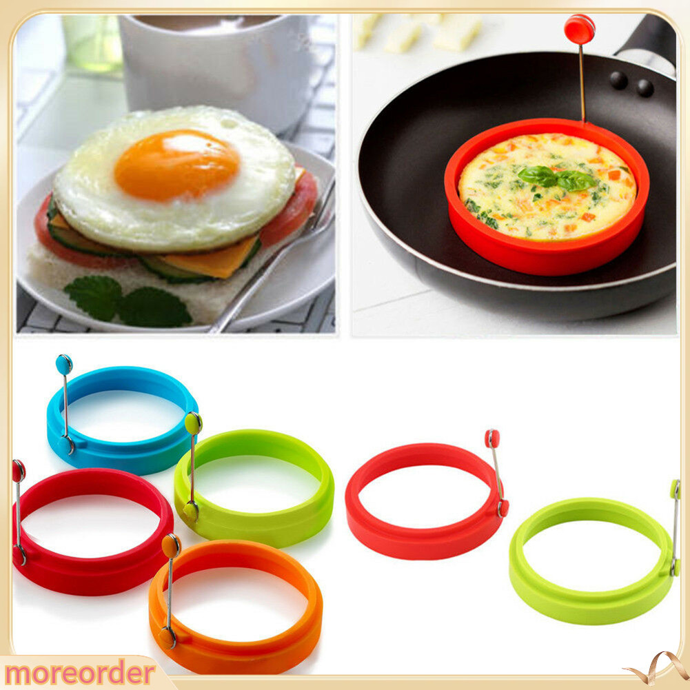 (MORE) Silicone Round Egg Pancake Ring Mold with Handle Nonstick Frying Cooking Tool