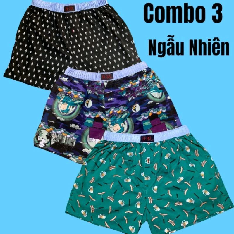 Combo 3 Quần đùi, quần ngủ H33- Mặc ở nhà, mặc ngủ, chất liệu thun cotton co giãn thoáng mát -  Ngẫu