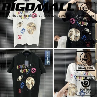 Áo phông L.V cổ tròn hoạ tiết vũ trụ sắc màu BIGOMALL-Áo thun nam nữ unisex freesize form rộng 65kg basic tshirt localbr