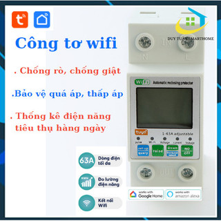 Công tơ wifi tuya, đo điện năng tiêu thụ, chống rò, chống giật, quá áp, bật tắt từ xa qua điện thoại