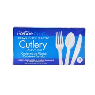 Bộ dao, muỗng, nĩa nhựa tiện lợi, heavy duty plastic cutlery assorted, 8 forks, 8 spoons, 8 knives - parade