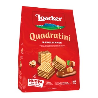 Bánh xốp hạt phỉ, quadratini, napolitaner, crispy wafer cubes with hazelnut cream filling, 8.82 oz - loacker