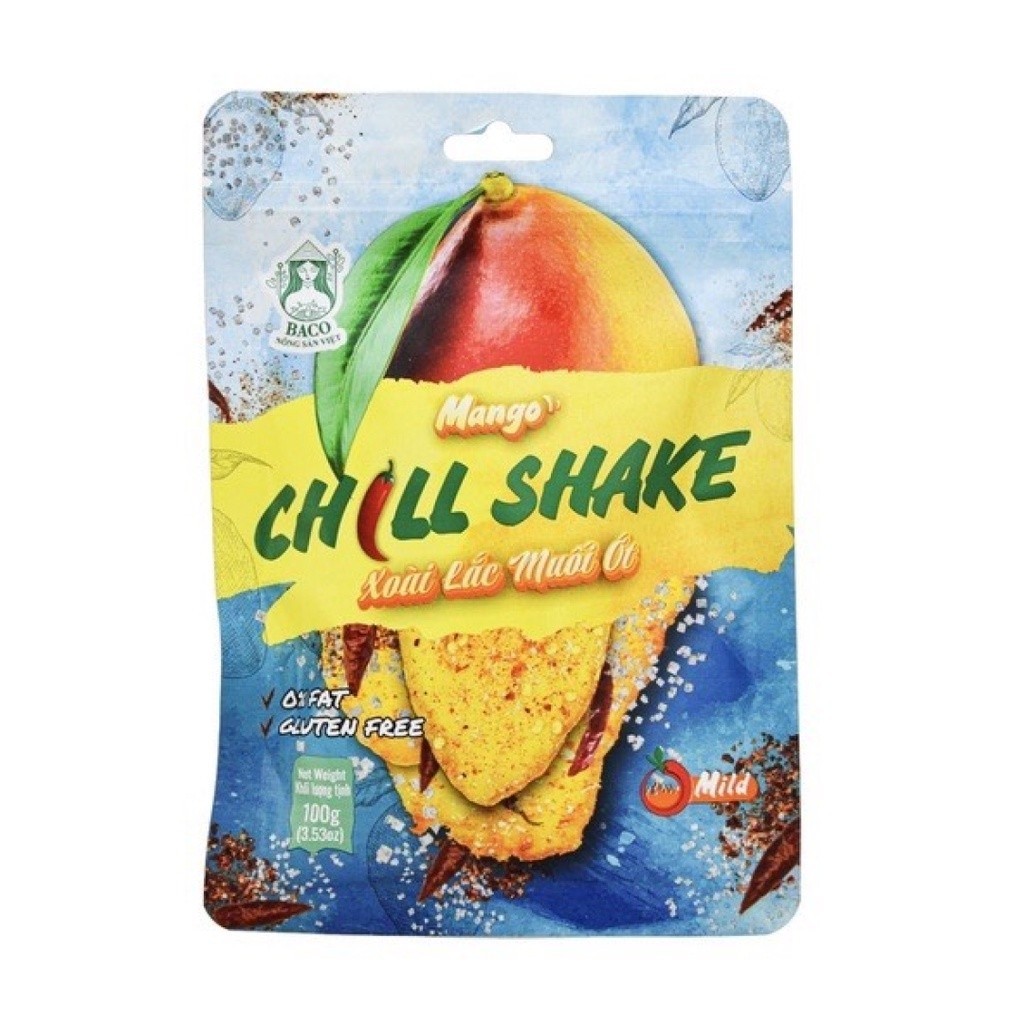 Xoài Sấy Dẻo Lắc Muối Ớt, Mango Chilli Shake, 0% Fat, 3.53 oz  - BACO NONG SAN VIET