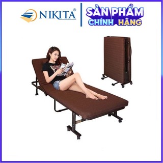 Giường gấp, giường xếp văn phòng, 2024, chính hãng nikita - màu nâu sang trọng