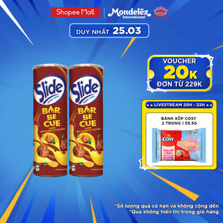 Bánh lát snack khoai tây Slide vị thịt nướng, combo 2 lon x 150g