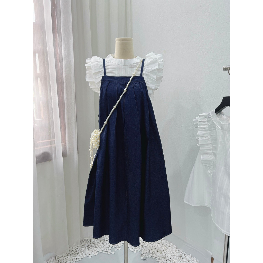 Đầm tiểu thư tay dài phối nút, đầm thiết kế cổ bèo tầng xòe siêu sang 2 màu đen,kem | BigBuy360 - bigbuy360.vn