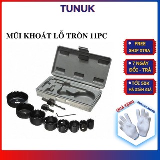Mũi khoét lỗ tròn thạch cao gỗ mica nhựa pvc alu TUNUK , bộ mũi khoan lỗ 11 chi tiết