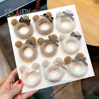 🥟ice🥟Cột tóc srunchies nhỏ vải lông tai gấu nơ sọc caro dễ thương S04