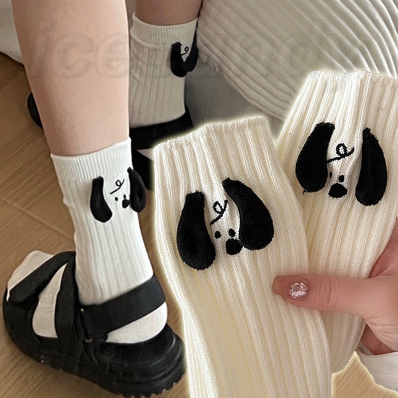 ice🍓Vớ Cao Ngang Bắp Chân Màu Đen Đính Búp Bê Bông Nhật Bản Thời Trang Xuân Hè Thu Cho Bé Gái