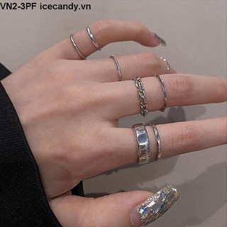 🥟ice🥟set 7 nhẫn bạc đeo khớp ngón tay phong cách vintage cho nữ