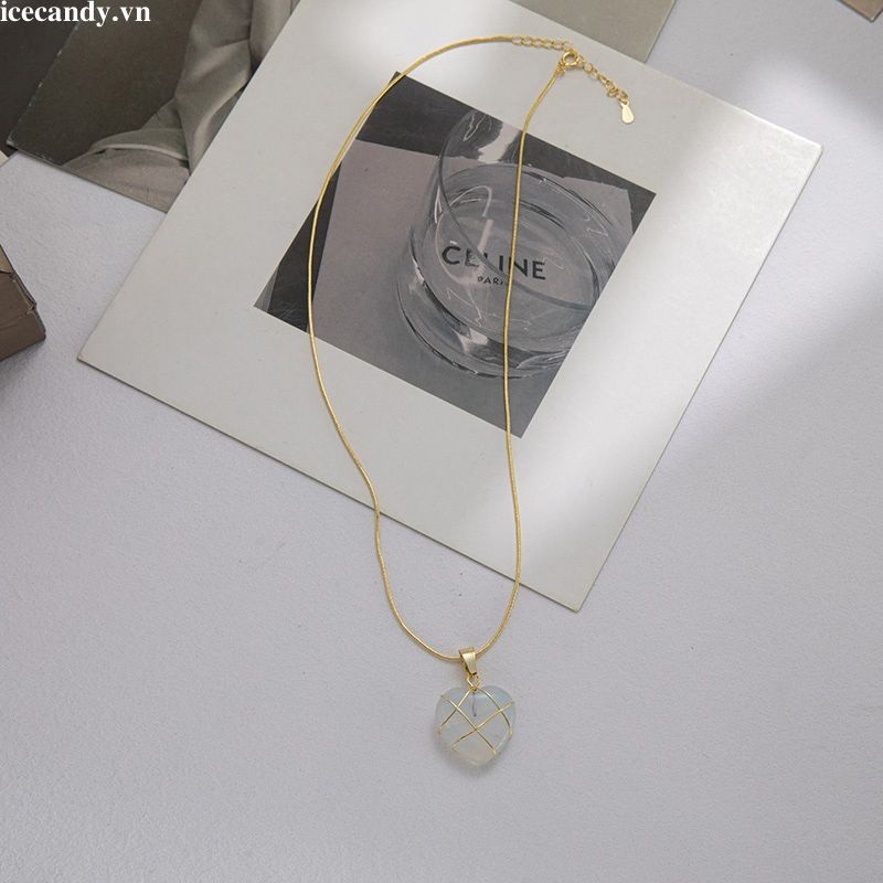 🥟ice🥟Vòng cổ Mặt Trái Tim Đá opal Màu Hồng Thời Trang Hàn Quốc Dành Cho Búp Bê Barbie