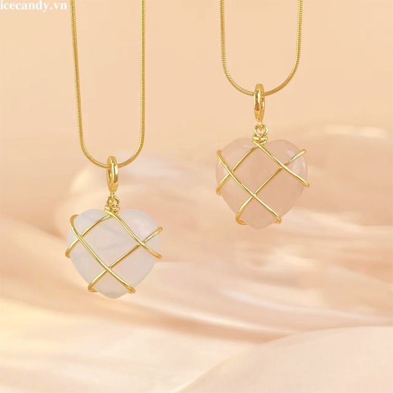 🥟ice🥟Vòng cổ Mặt Trái Tim Đá opal Màu Hồng Thời Trang Hàn Quốc Dành Cho Búp Bê Barbie