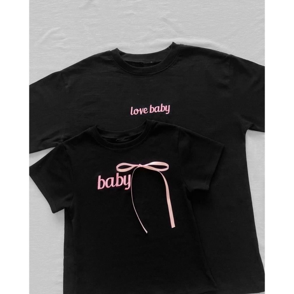 Áo thun cặp thêu chữ cho nam nữ form rộng chất thun gân mỏng nhẹ