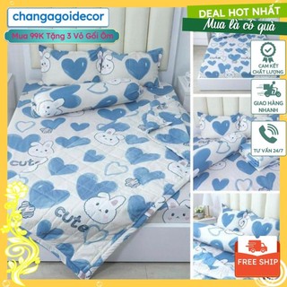Combo Bộ ga gối 1m2x2m,1m4x2m bo chun miễn phí, mẫu tim xanh