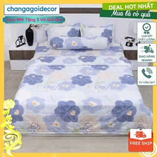 Combo bộ ga gối 4 món kèm vỏ ôm 1m2,1m6,1m8, mẫu hoa tím