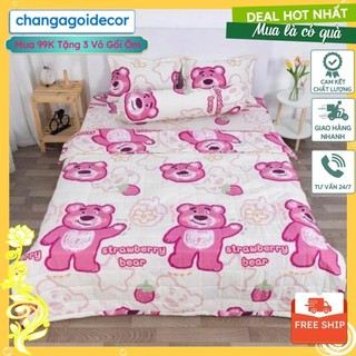 Bộ ga gối cotton poly mẫu 2023 kích thước 1m2/1m4/1m5/1m6, mẫu gấu hồng
