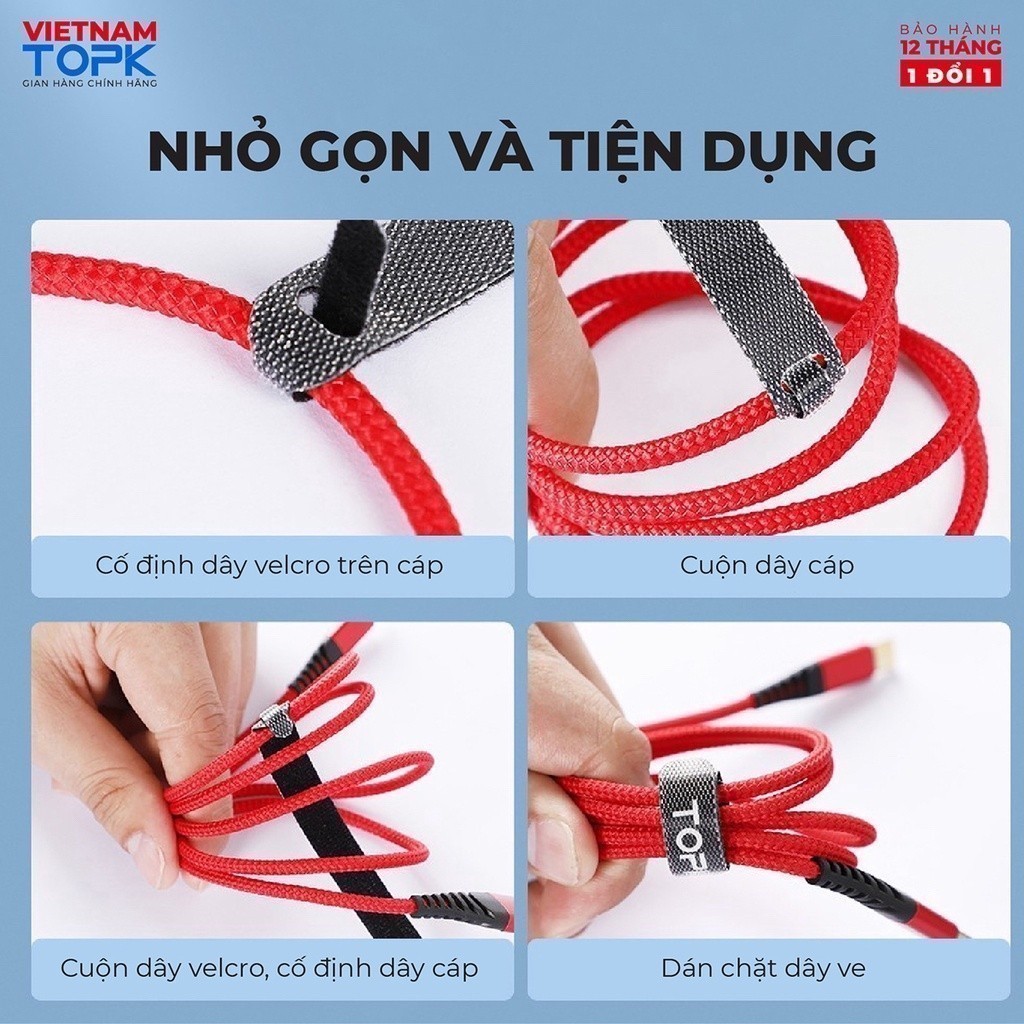 [QUÀ TẶNG KO BÁN]Dây dán tiên lợi Velcro làm gọn dây sạc, dây tai nghe,...TOPK J02 - Hàng phân phối chính hãng - Bảo hàn