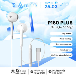 Tai nghe nhét tai có dây EDIFIER P180 PLUS | Chân cắm 3.5mm/ Chân TypeC | Chất liệu TPE | Dài 1.3m |  Bảo hành 12 tháng
