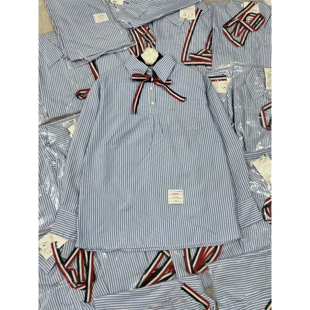 Áo Sơ Mi Unisex , Áo Sơ Mi From Rộng Họa Tiết Kẻ Sọc Thắt Nơ Cao Cấp | BigBuy360 - bigbuy360.vn