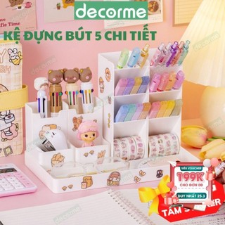 Kệ đựng bút 5 món Decorme kích thước lớn decor bàn học phụ kiện văn phòng phẩm tặng kèm miếng dán sticker