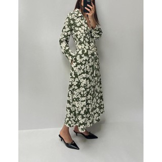 Zara made in Morocco đầm chemises hoa nhí xanh mát - Luumooc