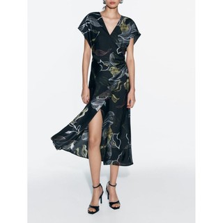 Zara made in Morocco đầm midi cổ V đắp họa tiết mùa xuân  - Luumooc