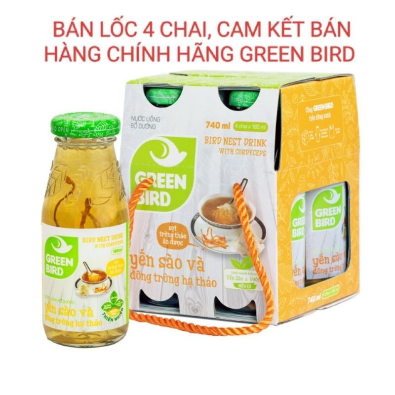 💥SỐC💥 GREEN BIRD YẾN SÀO ĐÔNG TRÙNG HẠ THẢO LỐC 4 CHAI