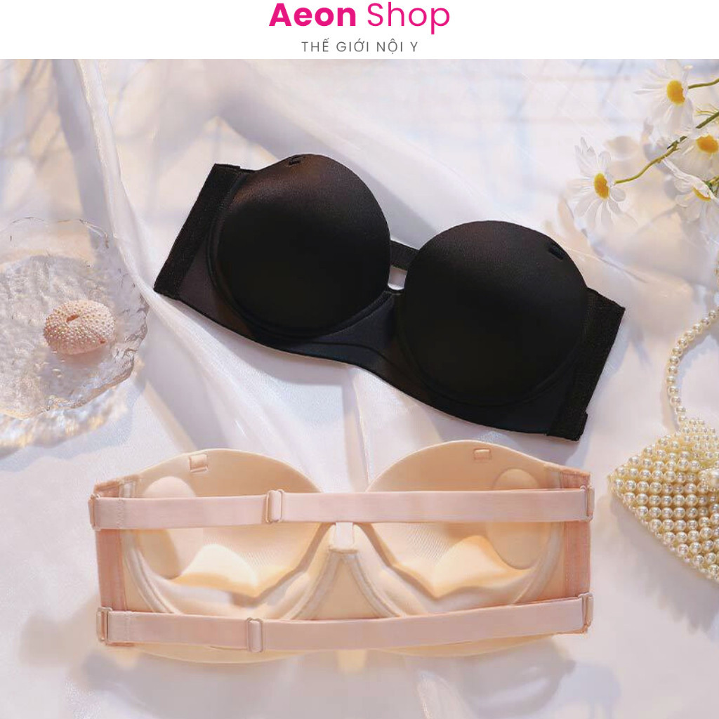 Áo Ngực Su Đúc Cúp Ngang Không Dây Đệm Dày Nâng Ngực Chống Tuột AEON.SHOP A666