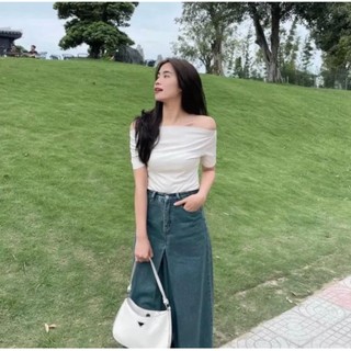 Áo thun trần vai hàn quốc, áo nữ trễ vai chất cotton đẹp, freesize dưới 55kg, hàng shop