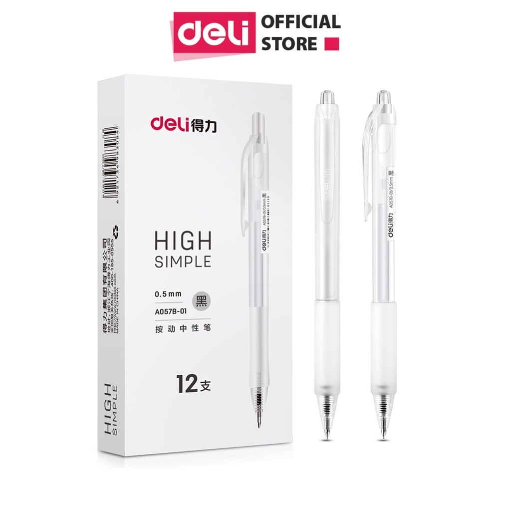 Combo 10 20 Bút Gel A057B A575 Bút Bi Nước Mực Đen Deli Thiết Kế Vỏ Trong Suốt Ngòi 0.5mm Mực Nhanh 