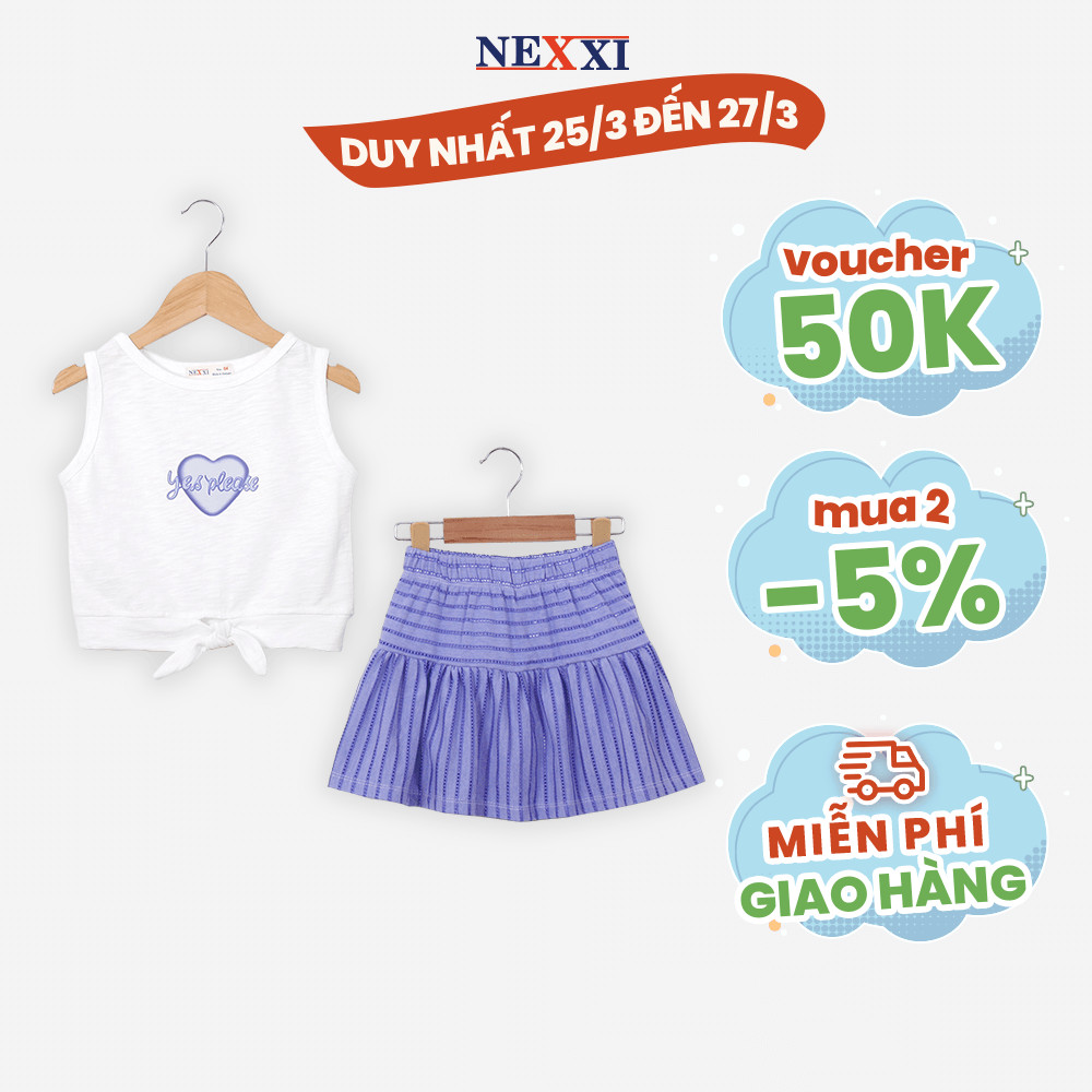 Bộ Thun Chân Váy Xếp Ly Kèm Áo Sát Nách Yes Please Bé Gái