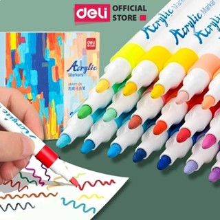  Bút Sơn Acrylic Marker Cao Cấp Deli - 12 24 36 48 Màu Chống Nước Vẽ Trên Mọi Chất Liệu - Tô Màu DIY Vẽ Giày Vải Chai Lọ 