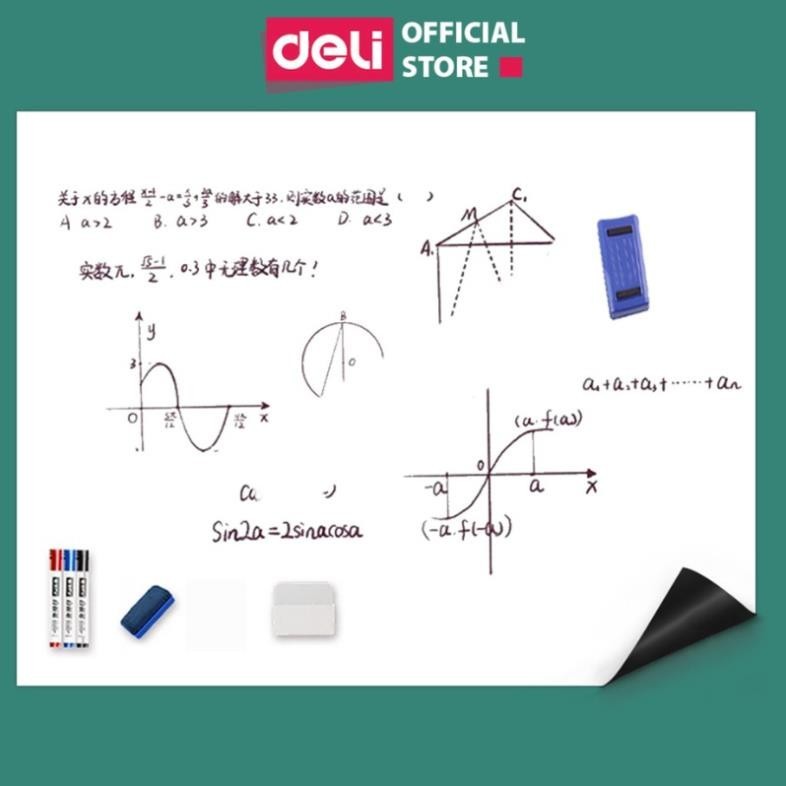 Bảng Từ Trắng Dán Tường Deli - Nhiều Kích Thước Cho Văn Phòng Gia Đình - Kèm Bút Dạ Lau Bảng Khay Đự