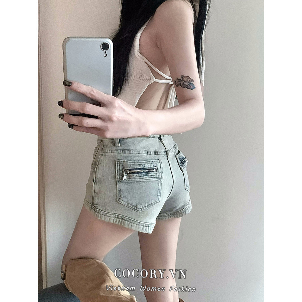 Quần Short Jeans Nữ , Quần Đùi Nữ Chất Liệu Denim Phối Túi Sau Phong Cách Đường Phố Trung Quốc L10 | BigBuy360 - bigbuy360.vn