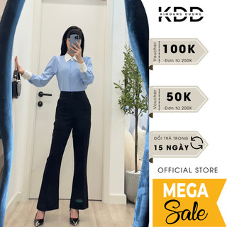 Quần suông ống loe KDD dáng suông cạp cao basic trơn 2 màu đen nâu thời trang công sở cao cấp hàng thiết kế loại 1 DQ02