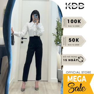 Quần Baggy KDD túi 2 bên dáng suông cạp cao basic trơn 2 màu đen nâu thời trang công sở cao cấp DQ03