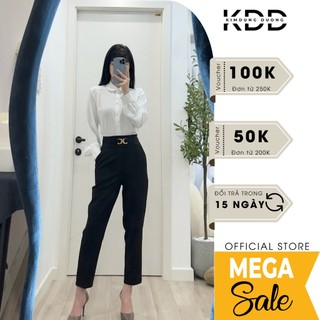 Quần baggy nữ KDD kèm đai dáng suông cạp cao basic trơn 3 màu đen xanh kem hàng loại 1 thời trang thiết kế cao cấp DQ04