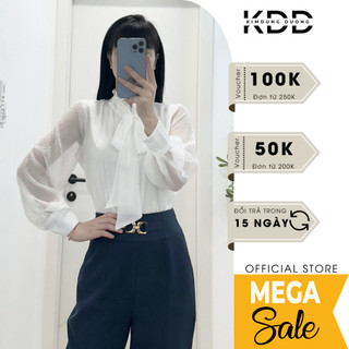 Áo sơ mi cổ tàu buộc nơ KDD phom suông tay bồng, thân 2 lớp chất liệu tơ gân cao cấp hàng thiết kế DA10