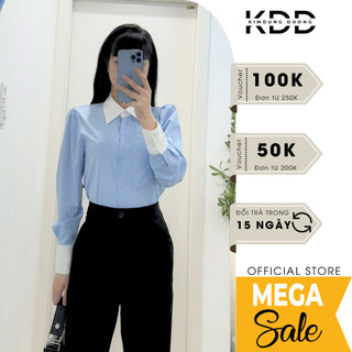 Áo sơ mi cổ Đức phối 2 màu KDD phom suông chất liệu vải sợi tre thời trang cao cấp hàng thiết kế DA16